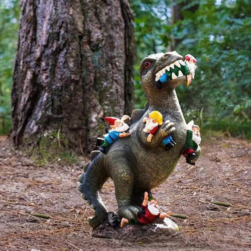 Garden dinosaur eating gnomes - eating,